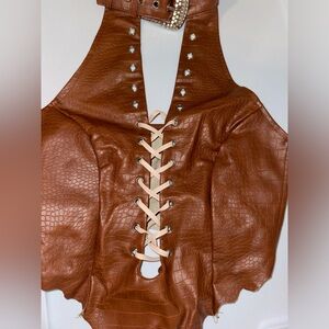 Vinyl Halter Top with Front and Back Adjustable Buckle Closures
